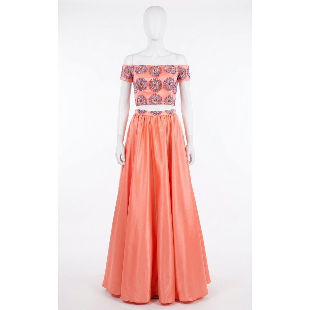 NEW RACHEL ALLAN two piece beaded dress in coral